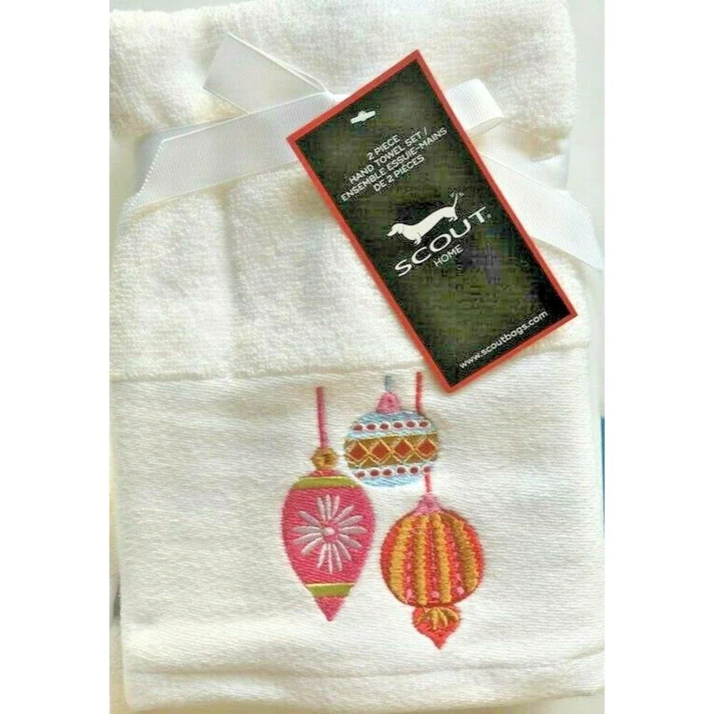 Christmas Ornaments Hand Towels Set of 2 Embroidered Embellished Holiday